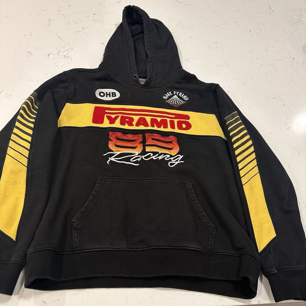 Black Pyramid Mens Black Hoodie Retro racing xll